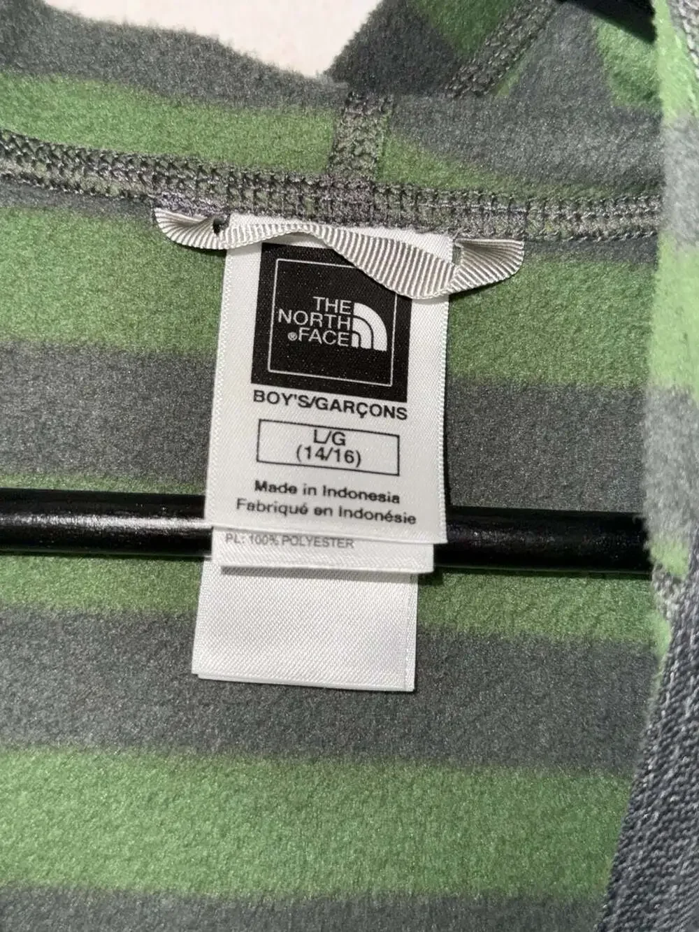 The North Face Boy's Large 14/16 Green and Black Striped Fleece Full-Zip Hoodie
